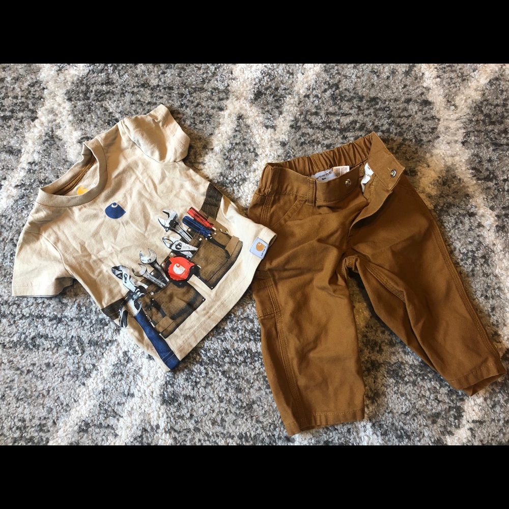 2 pc Carhartt khaki pants and tool t-shirt set 9mo